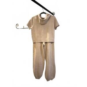 NEW MABLE women's basic knit top and jogger pants set with scarf in taupe